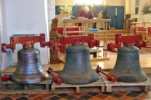 Bells ready for hanging at St Nicholas Otham, Kent UK